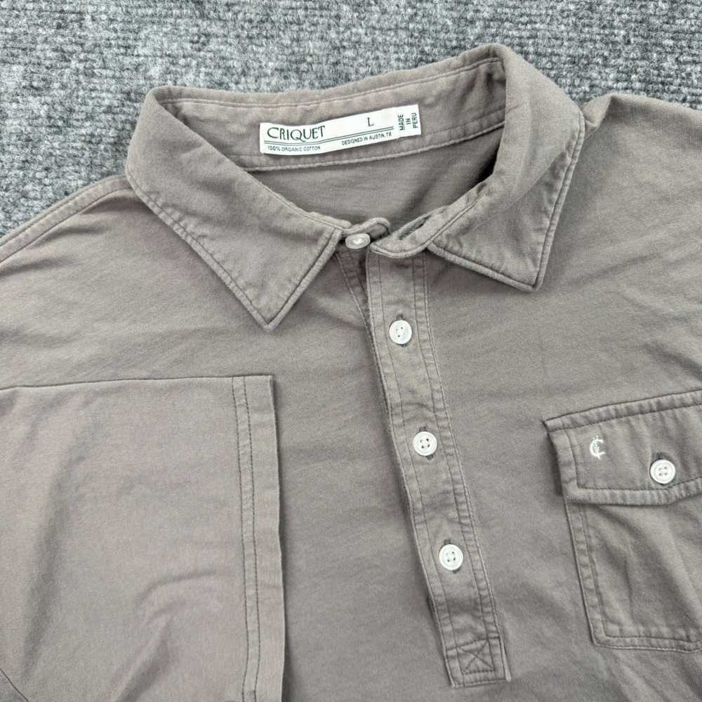 CRIQUET Large Gray 100% Organic Cotton Short Sleeve Polo Shirt Pocket Men's